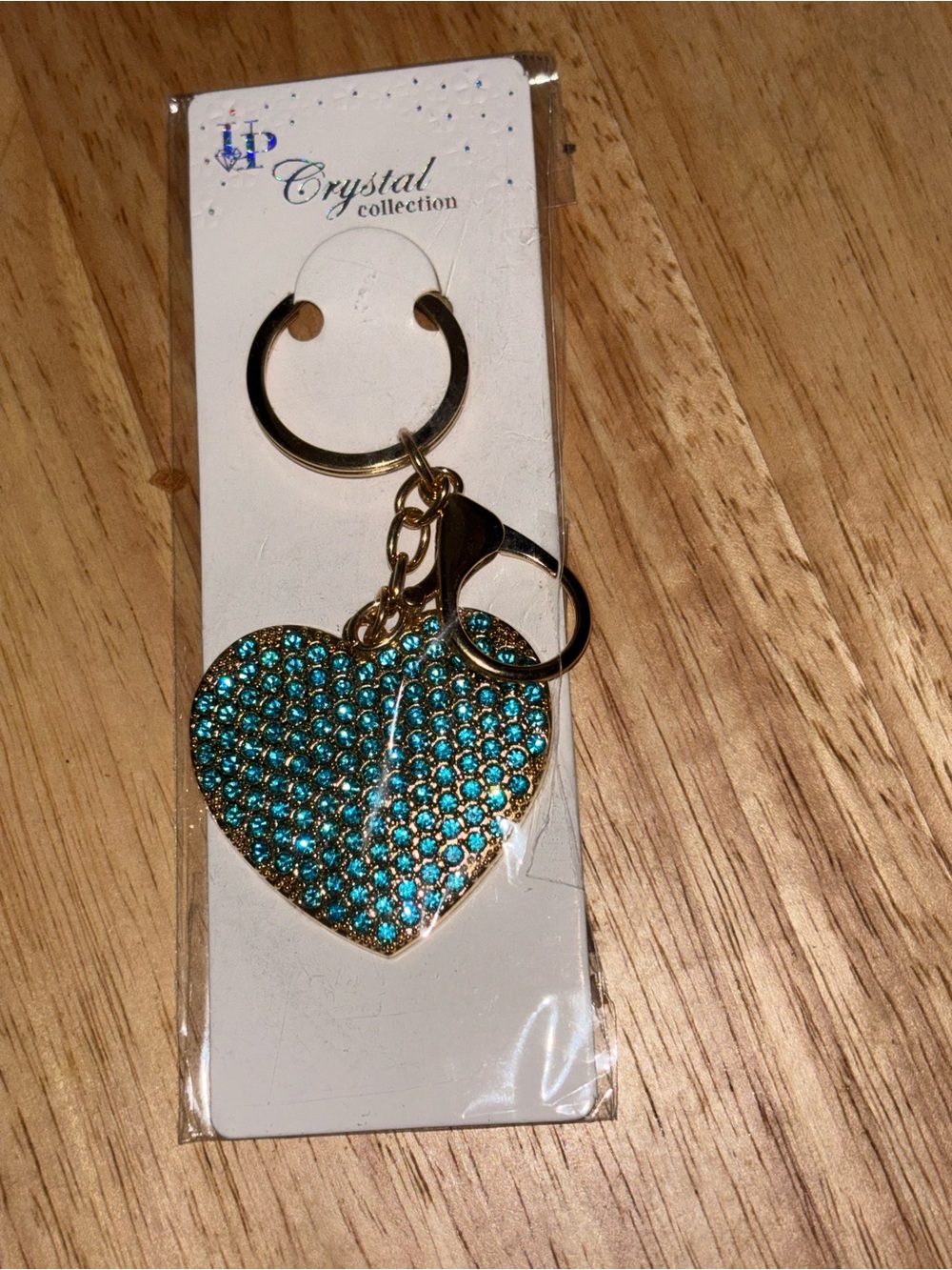 Gold Heart Keychain with Teal Crystals